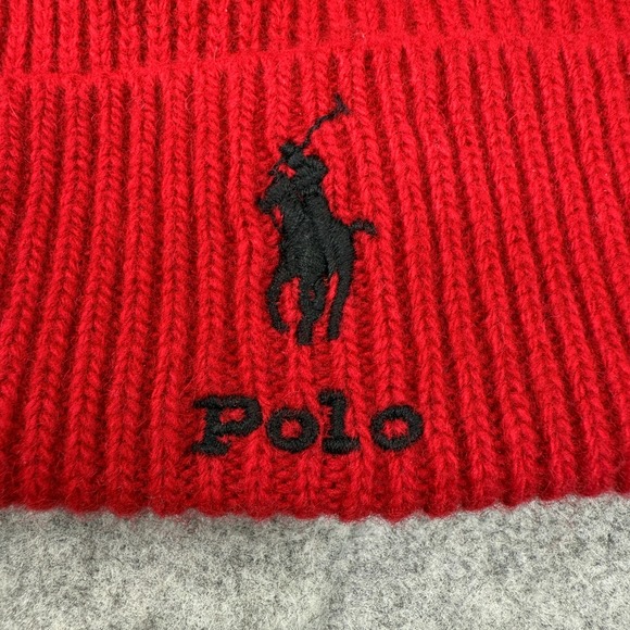 Polo Ralph Lauren Lambswool Blend Knit Beanie Red Black Pony - Picture 1 of 6